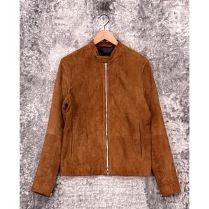 Theory Jacket Small Mens Wynwood Radic Tan Suede Leather Full Zip Bomber